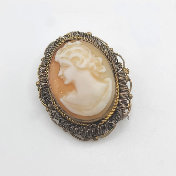 cameo Jewelry - Vintage Cameo Brooch Pendant Shell NEEDS PIN